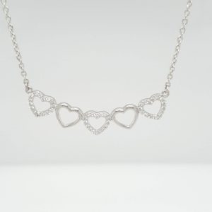 Silver 5 Heart C/z Necklace